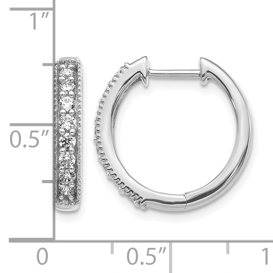 10k White Gold Diamond Milgrain Hinged Hoop Earrings Secondary image