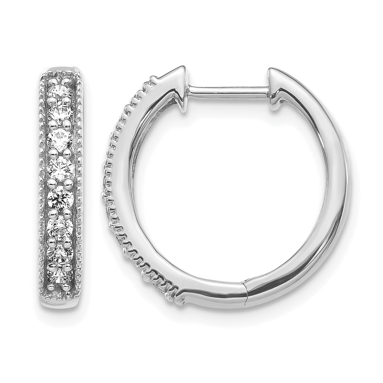 10k White Gold Diamond Milgrain Hinged Hoop Earrings Main image