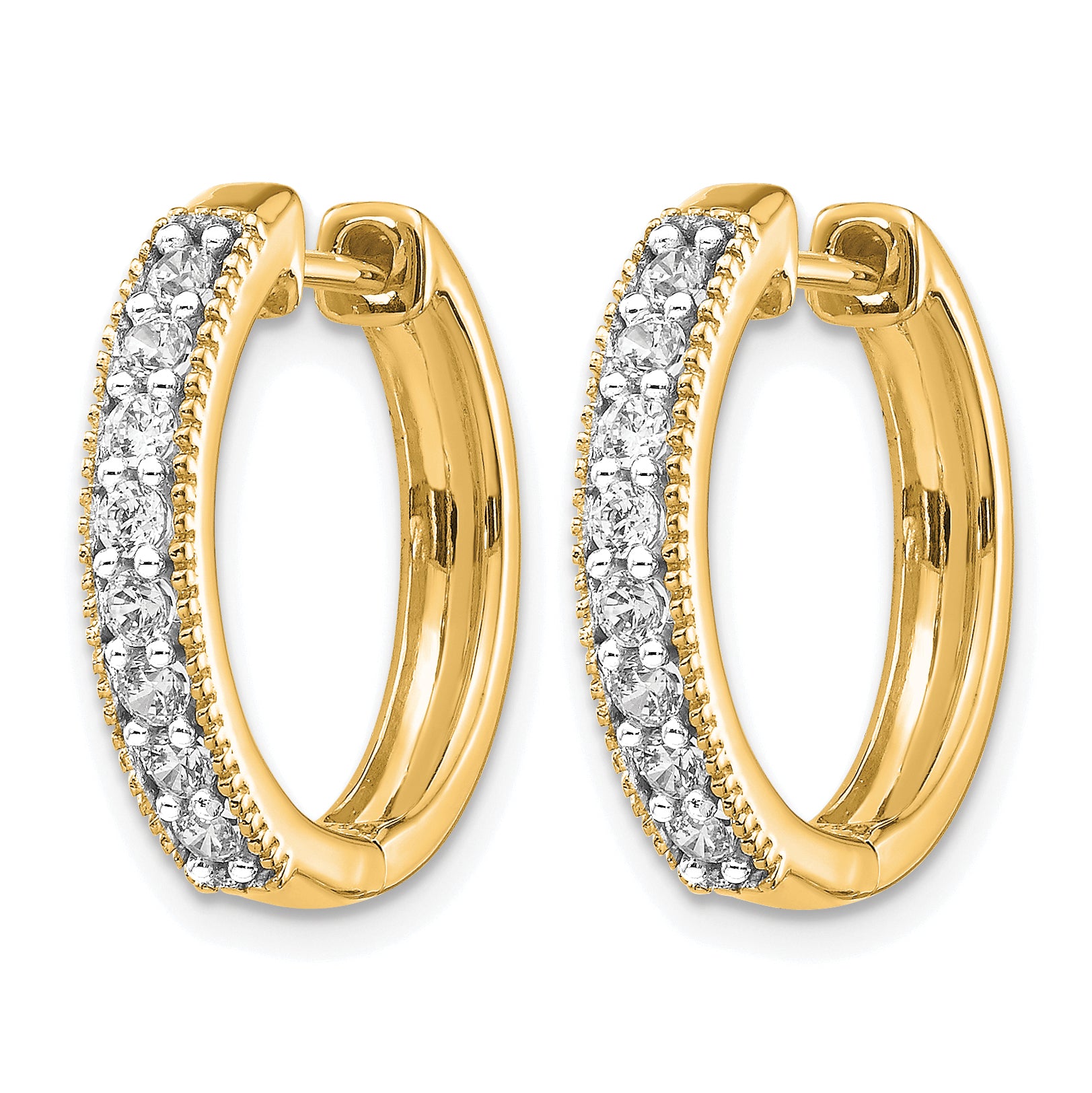 10k Yellow Gold Diamond Milgrain Hinged Hoop Earrings Secondary image