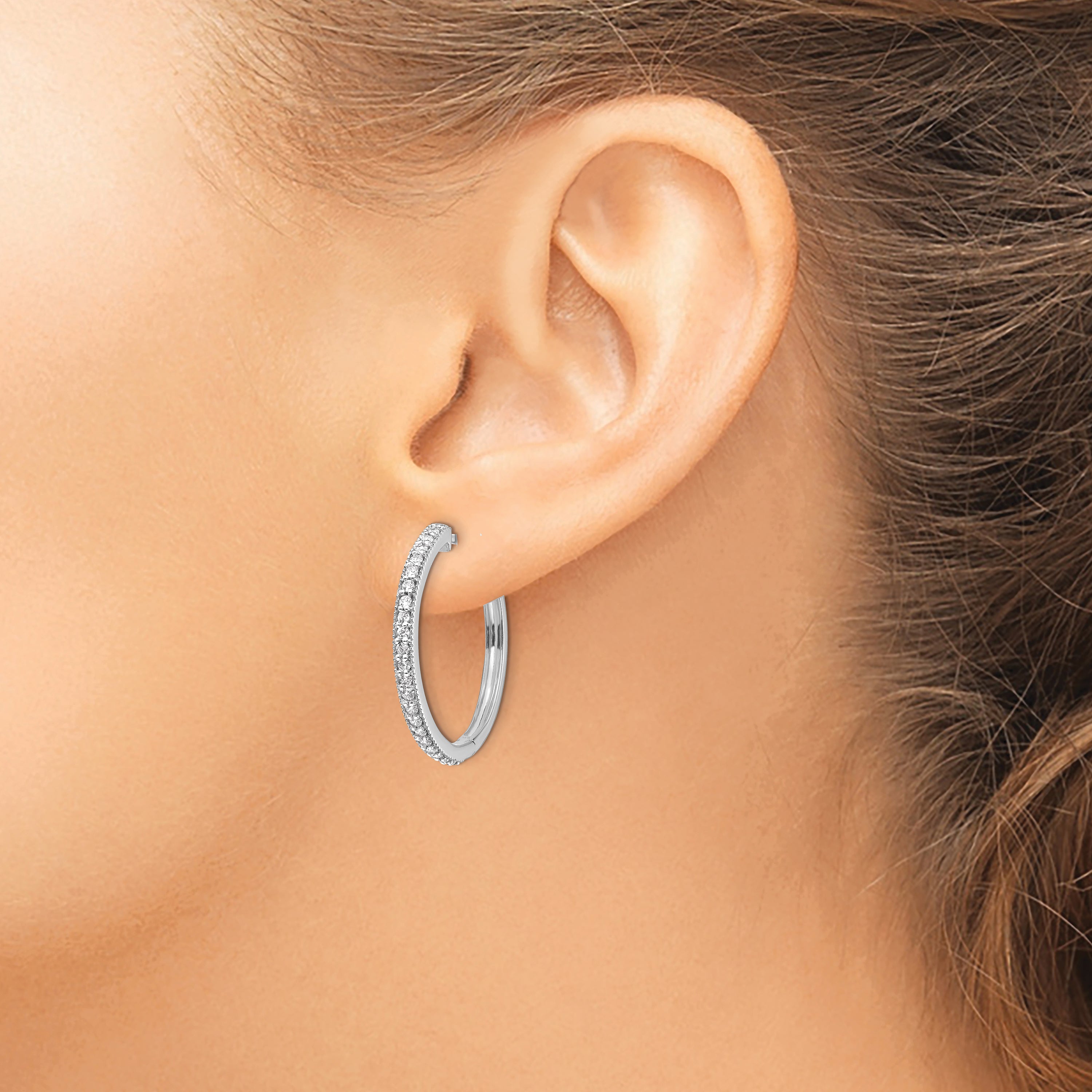 14k White Gold 1/2 carat Lab Grown Diamond VS/SI+ G+ Complete Miligrain Hinged Hoop Earrings