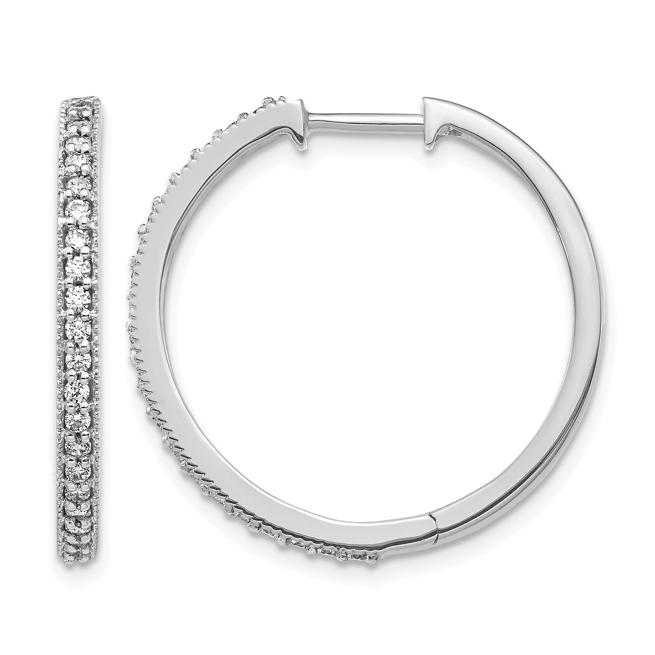 14k White Gold 1/2 carat Lab Grown Diamond VS/SI+ G+ Complete Miligrain Hinged Hoop Earrings Main image