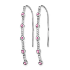 14k White Gold 3/8 carat Lab Grown Diamond VS/SI+ G+ and Lab Created Pink Sapphire Threader Earrings