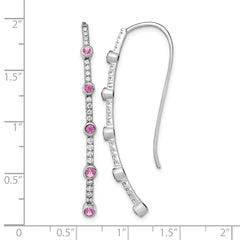 14k White Gold 3/8 carat Lab Grown Diamond VS/SI+ G+ and Lab Created Pink Sapphire Threader Earrings