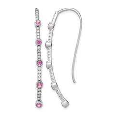 14k White Gold 3/8 carat Lab Grown Diamond VS/SI+ G+ and Lab Created Pink Sapphire Threader Earrings