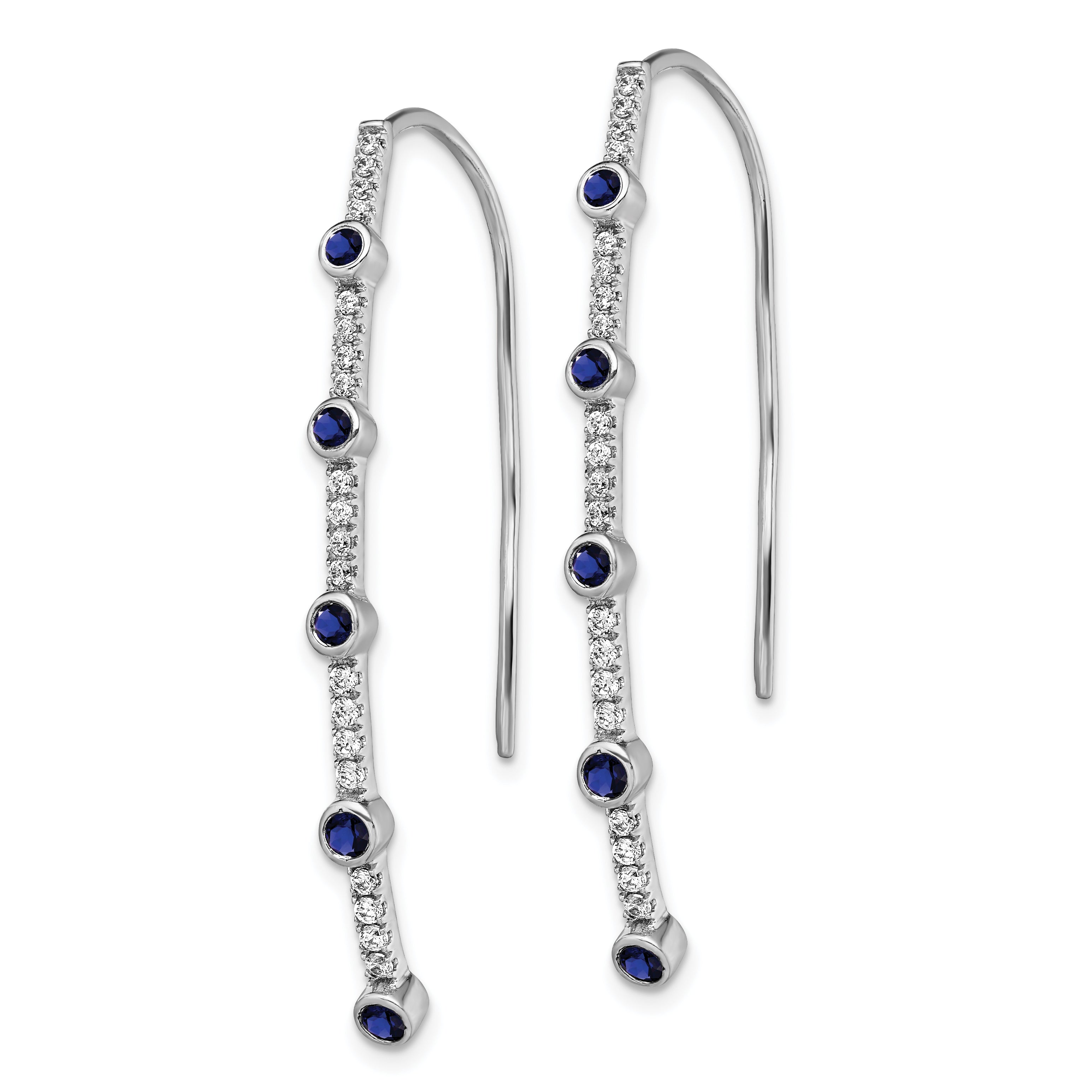 14K White Gold Lab Grown Dia VS/SI+ G+ Cr.Sapphire Threader Earrings
