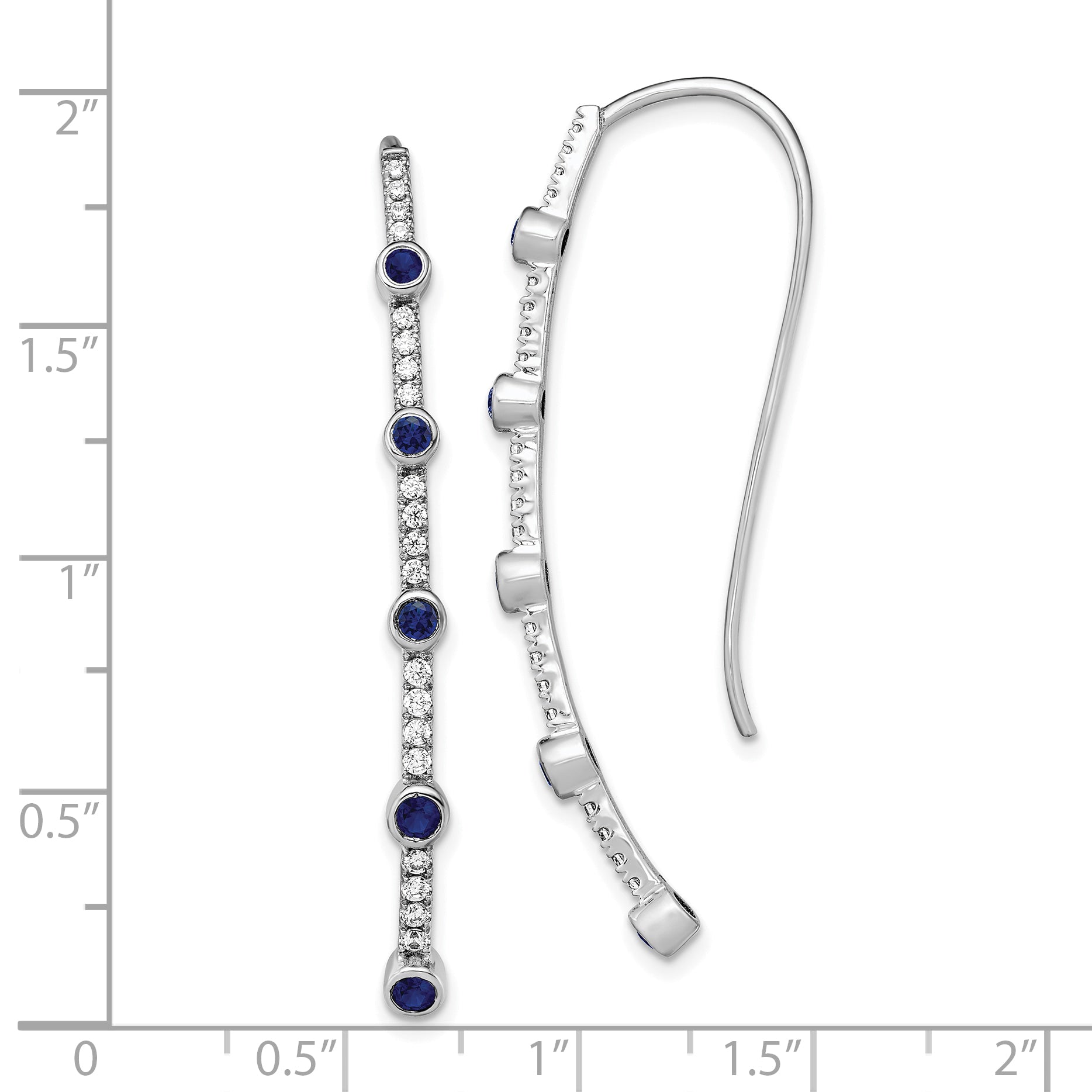 14K White Gold Lab Grown Dia VS/SI+ G+ Cr.Sapphire Threader Earrings