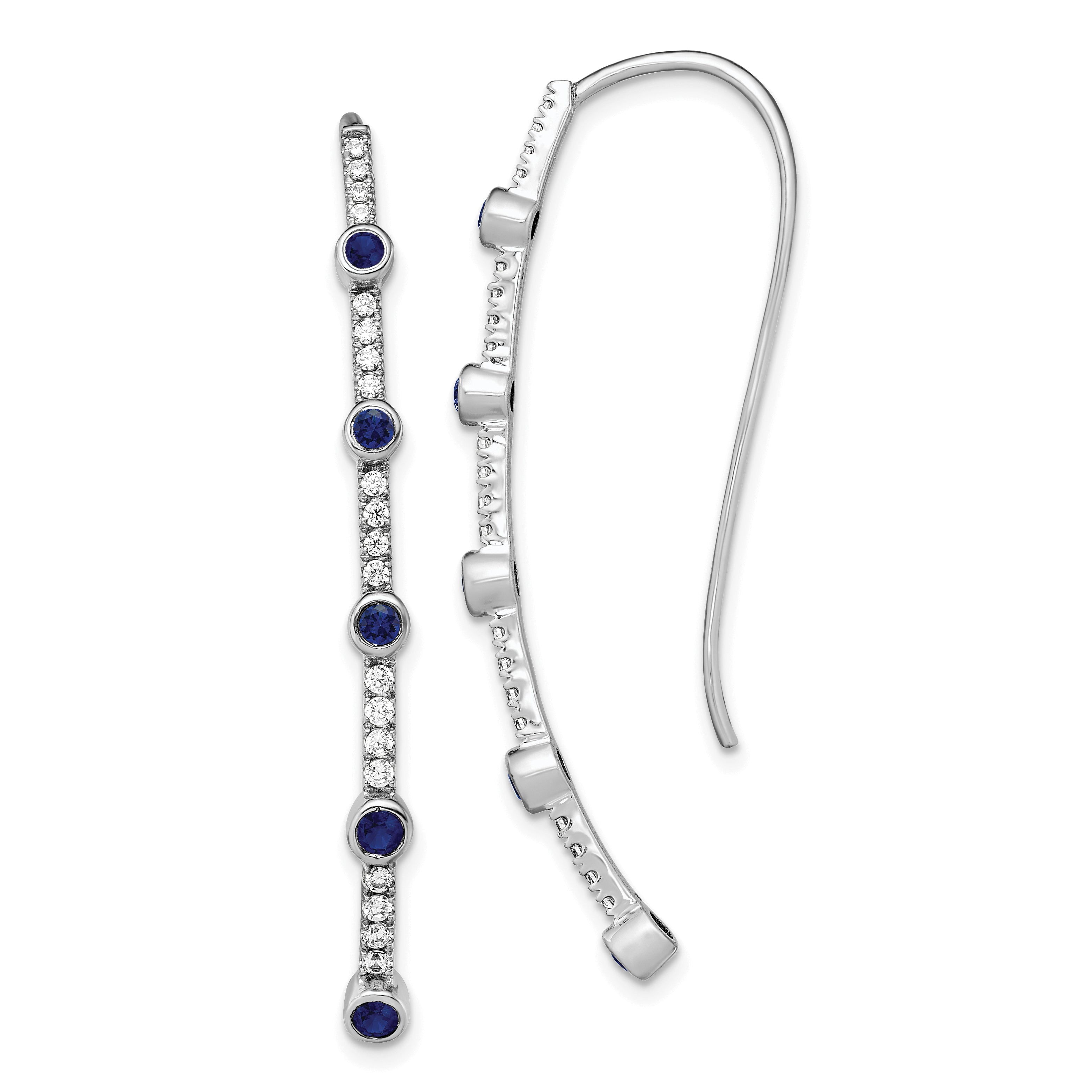 14K White Gold Lab Grown Dia VS/SI+ G+ Cr.Sapphire Threader Earrings
