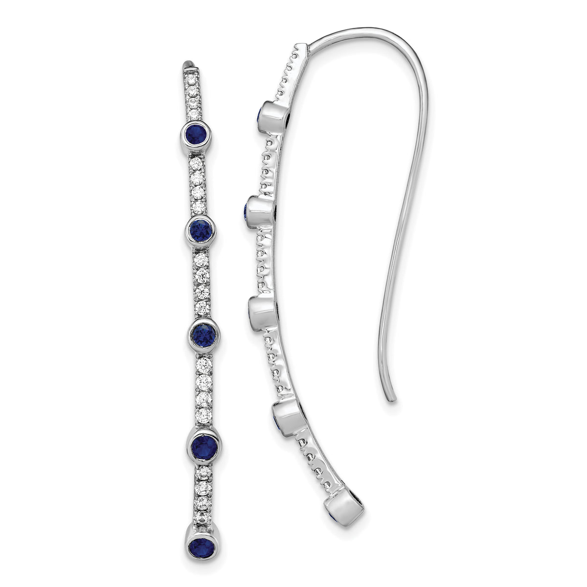 14K White Gold Lab Grown Dia VS/SI+ G+ Cr.Sapphire Threader Earrings