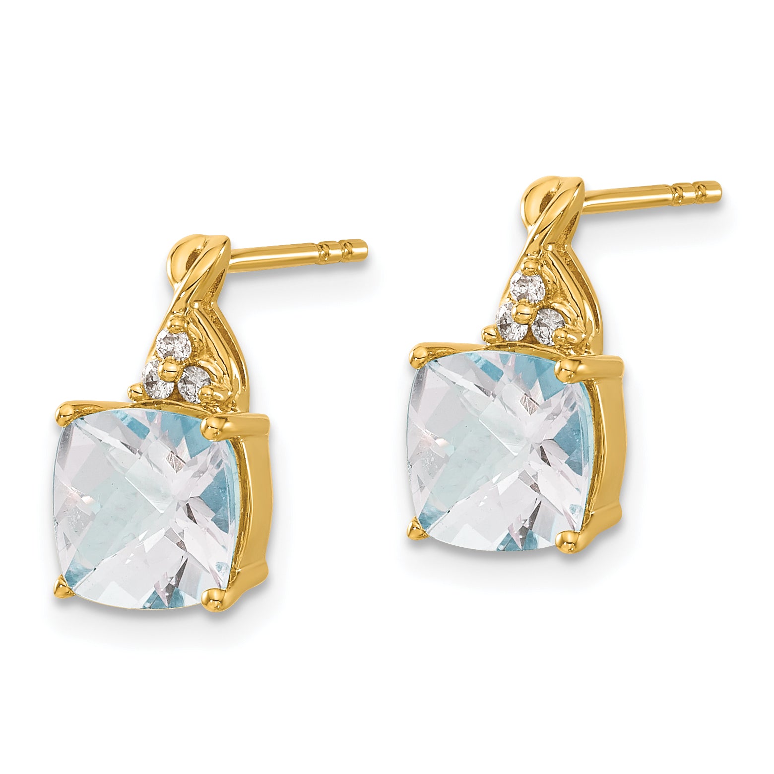 10k Checkerboard Aquamarine and Diamond Earrings Secondary image