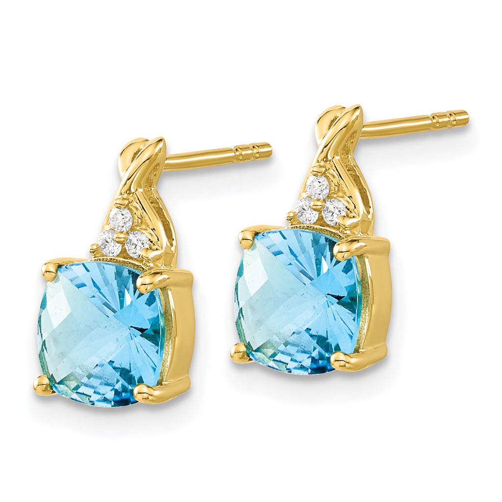 10k Checkerboard Blue Topaz and Diamond Earrings