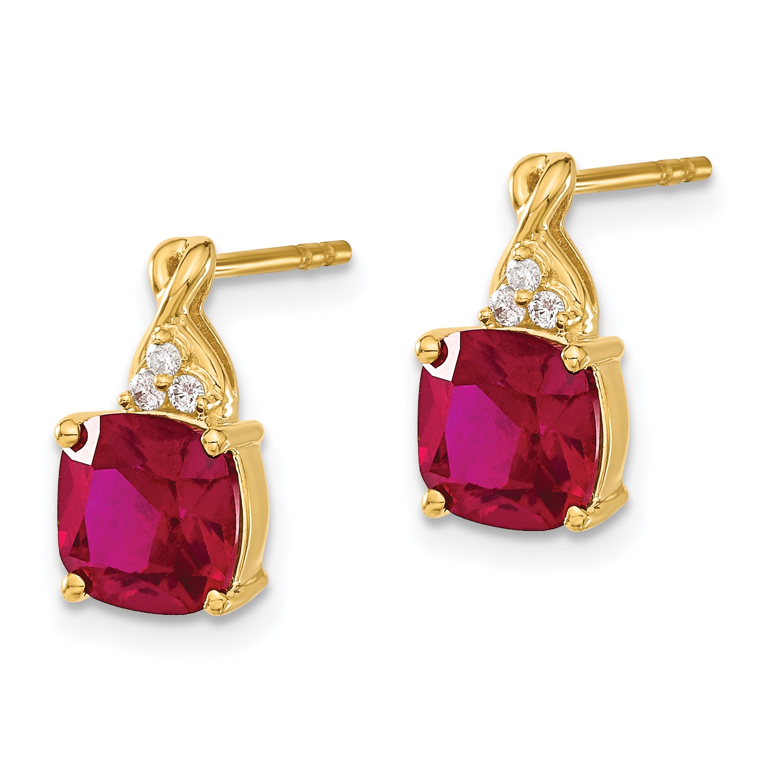 10k Checkerboard Created Ruby and Diamond Earrings Secondary image