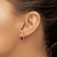 10k Checkerboard Created Ruby and Diamond Earrings