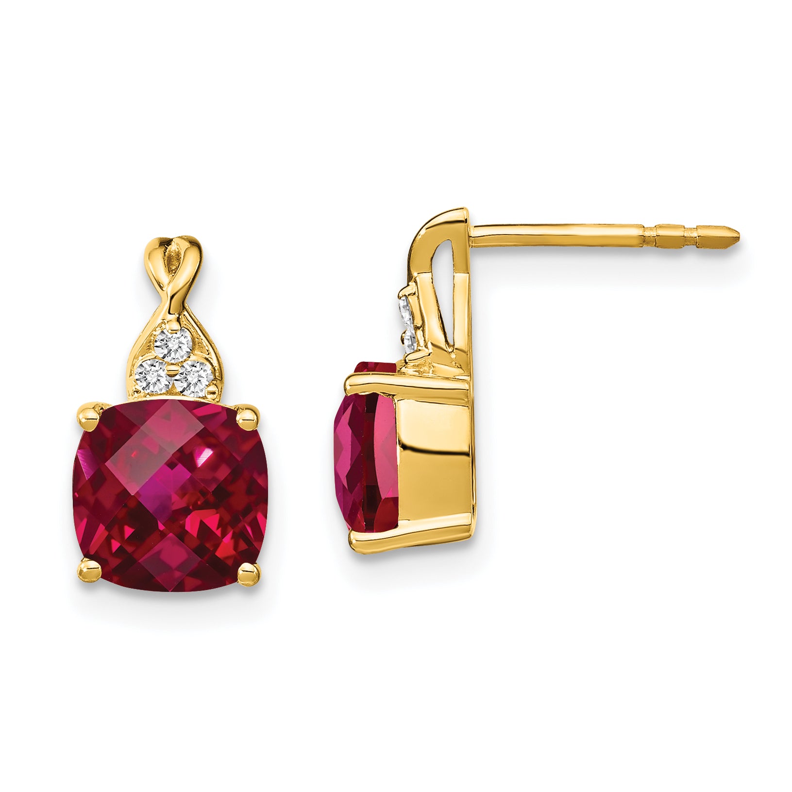 10k Checkerboard Created Ruby and Diamond Earrings Main image