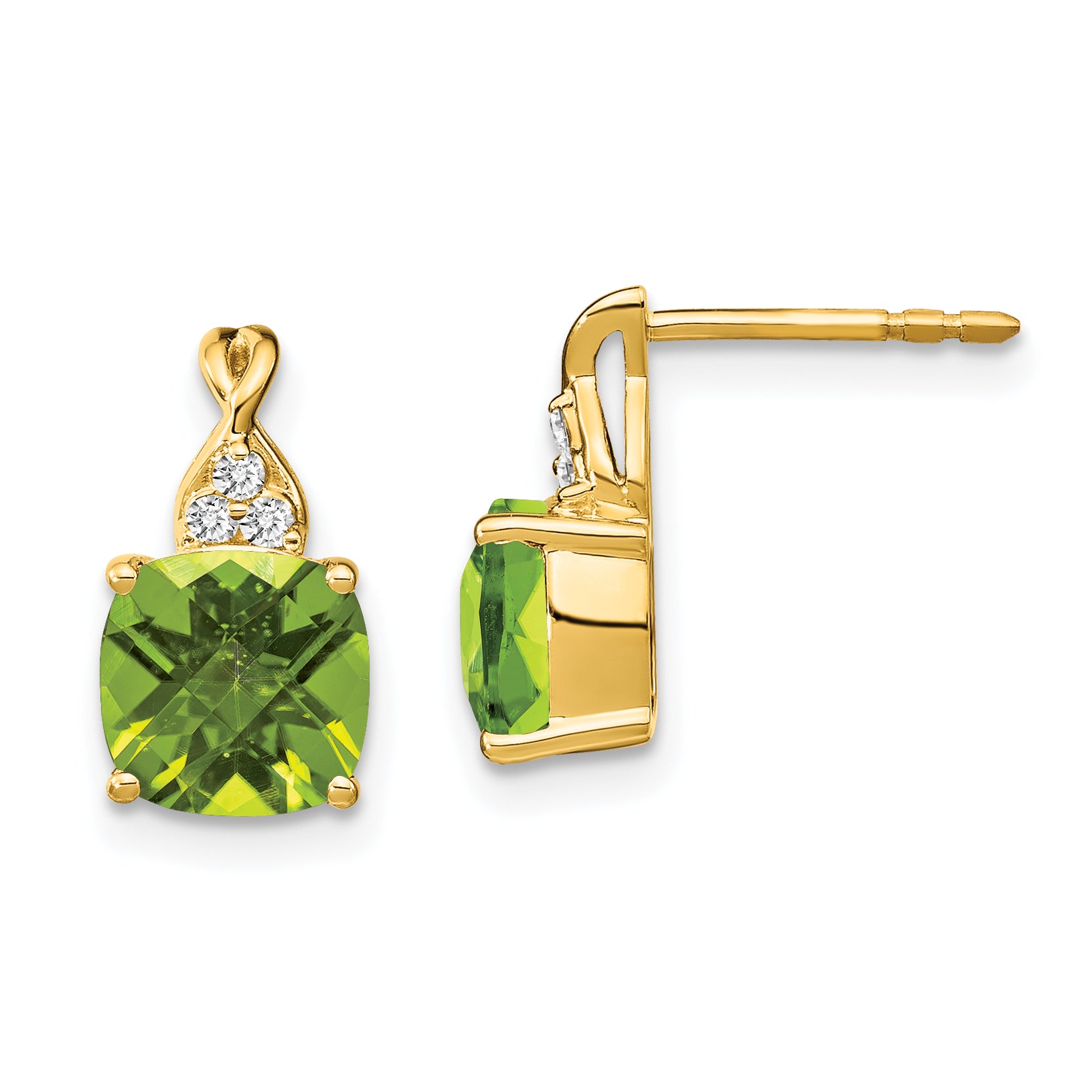 10k Checkerboard Peridot and Diamond Earrings Main image