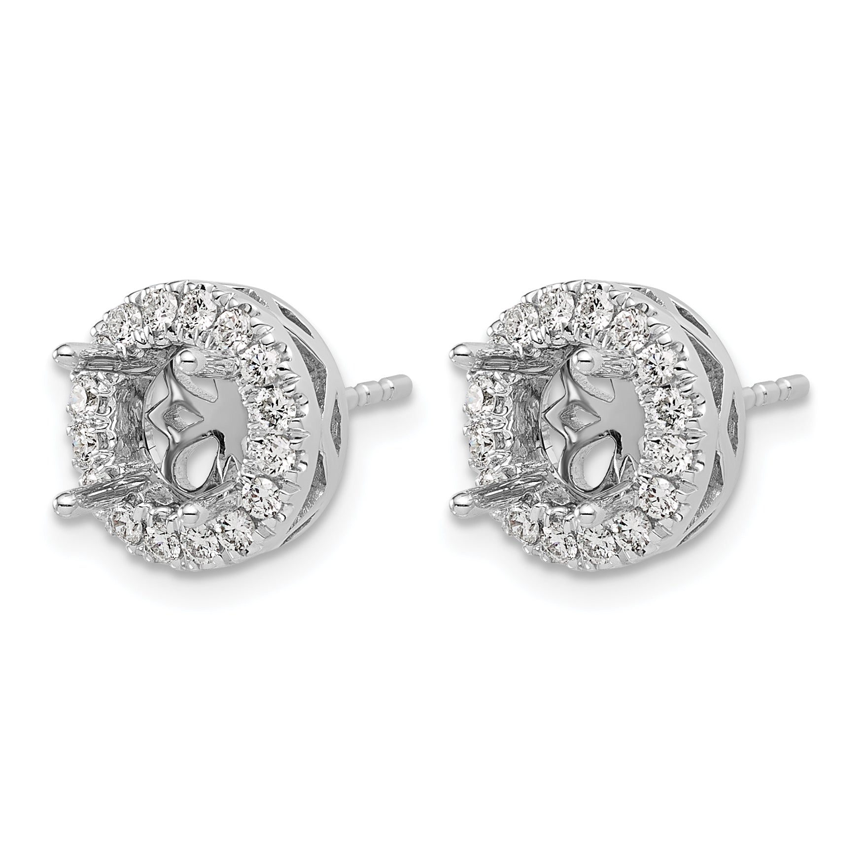 14k White Gold 1/2 carat Certified Lab Grown Diamond VS/SI+ G+ Semi Mount Round Halo Post Earrings