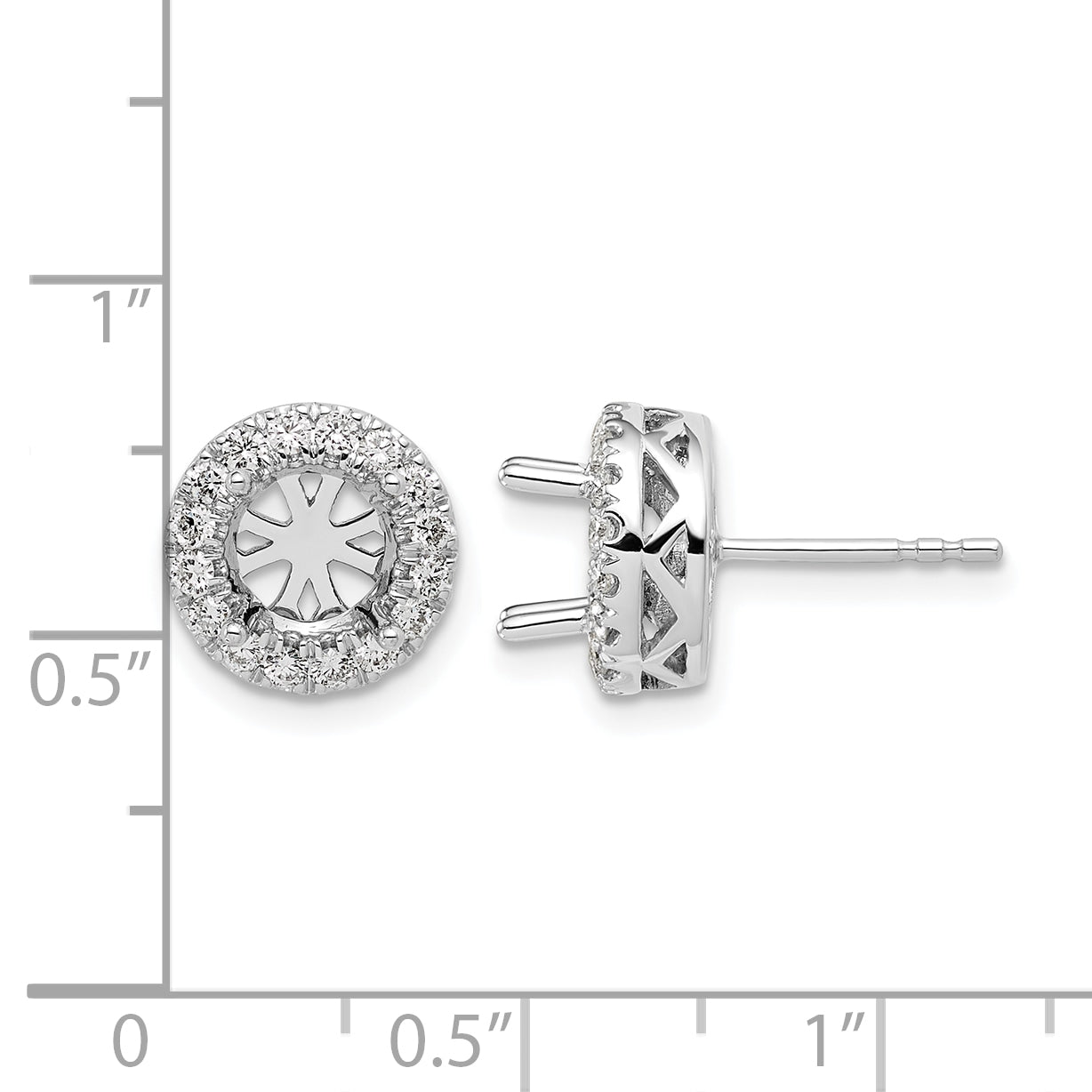 14k White Gold 1/2 carat Certified Lab Grown Diamond VS/SI+ G+ Semi Mount Round Halo Post Earrings