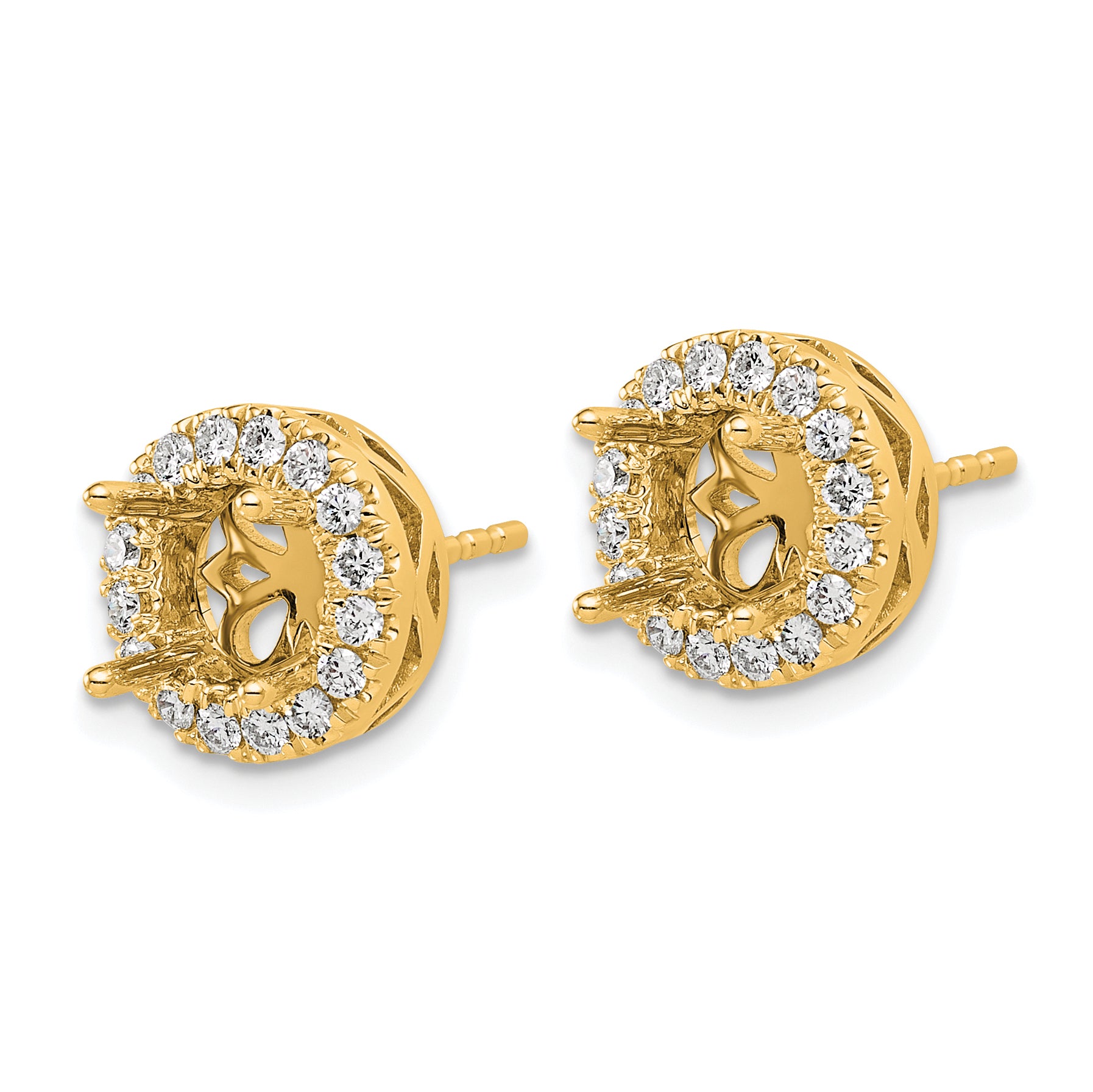 14k 1/2 carat Certified Lab Grown Diamond VS/SI+ G+ Semi Mount Round Halo Post Earrings