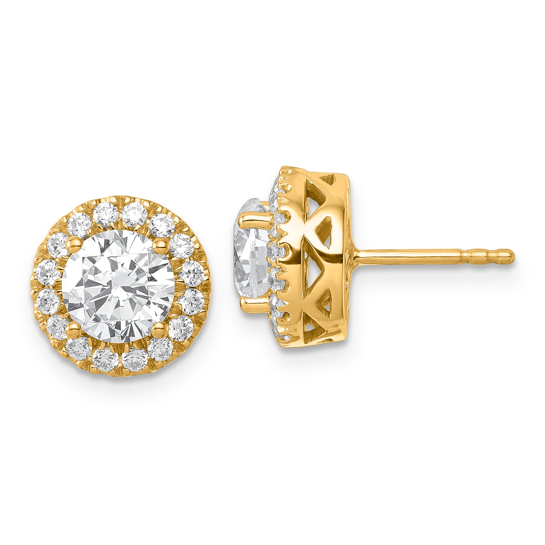 14k 2 1/2 carat Certified Lab Grown Diamond VS/SI+ G+ Complete Round Halo Post Earrings Main image