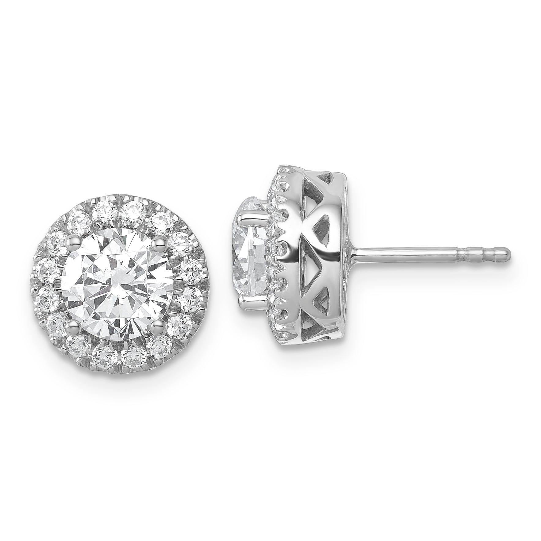 14k White Gold 2 1/2 carat Certified Lab Grown Diamond VS/SI+ G+ Complete Round Halo Post Earrings