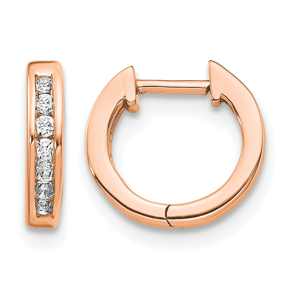 10k Rose Gold Polished Diamond Hinged Hoop Earrings Main image