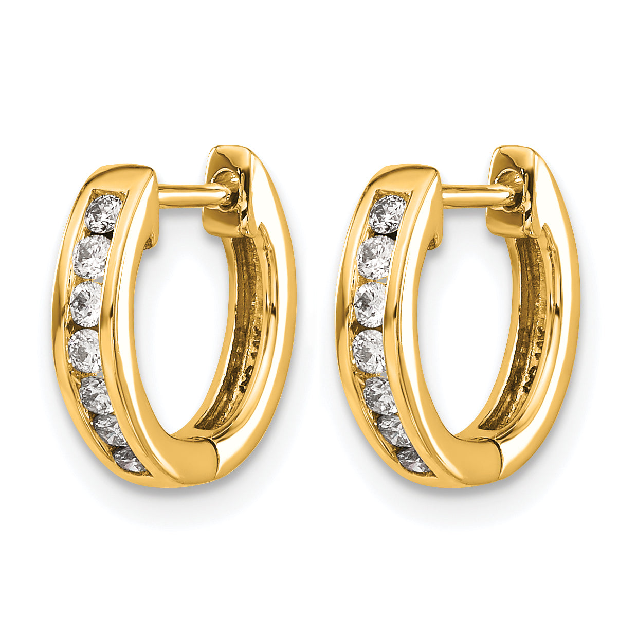 10k Gold Polished Diamond Hinged Hoop Earrings Secondary image