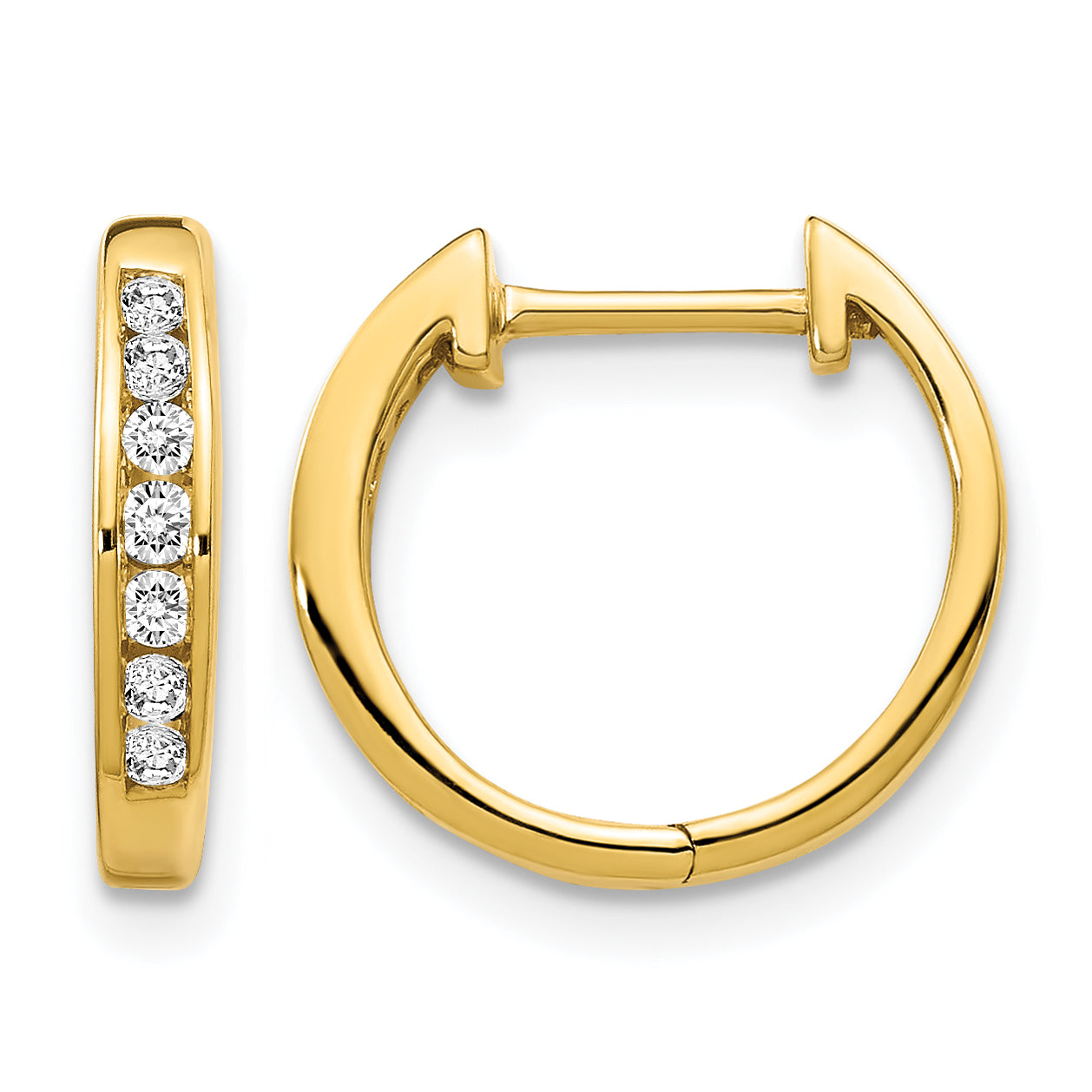 10k Gold Polished Diamond Hinged Hoop Earrings Main image