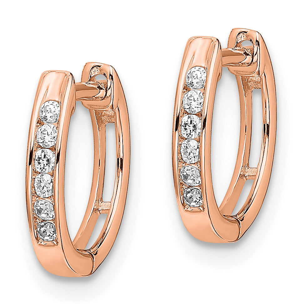 10k Rose Gold Polished Diamond Hinged Hoop Earrings Secondary image