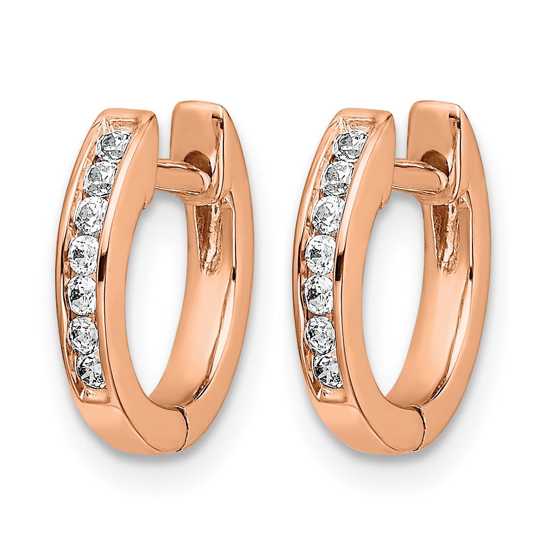 10k Rose Gold Polished Diamond Hinged Hoop Earrings