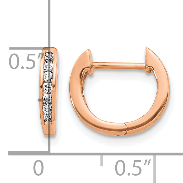 10k Rose Gold Polished Diamond Hinged Hoop Earrings