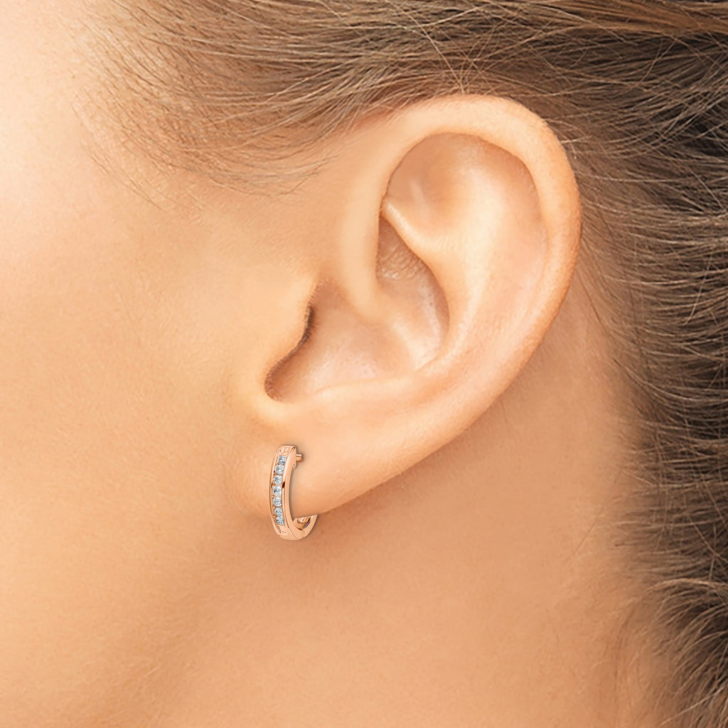 10k Rose Gold Diamond Hinged Hoop Earrings