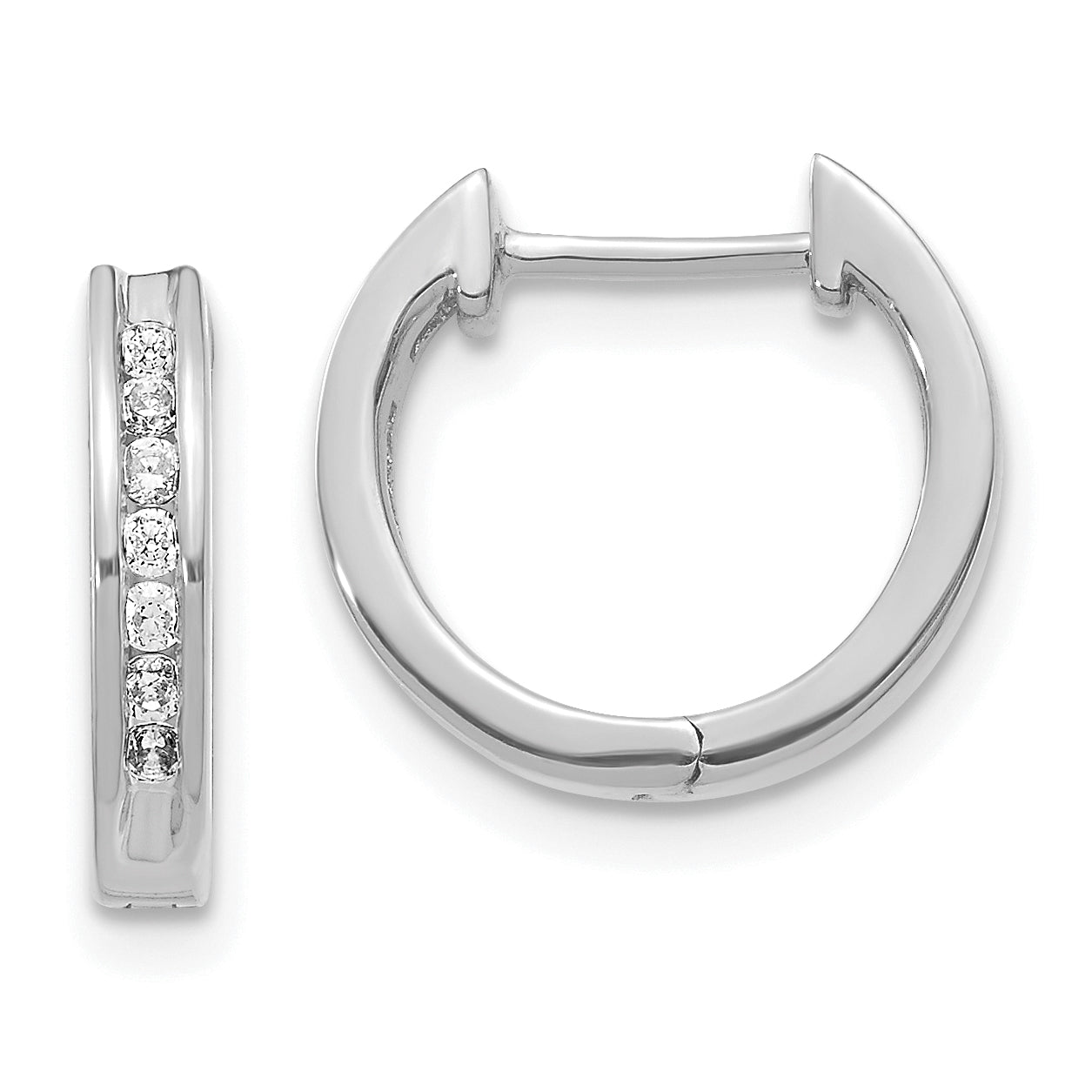 10k White Gold Diamond Hinged Hoop Earrings Main image