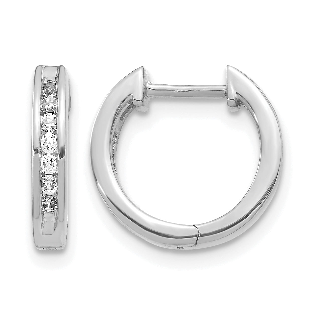 10k White Gold Diamond Hinged Hoop Earrings Main image