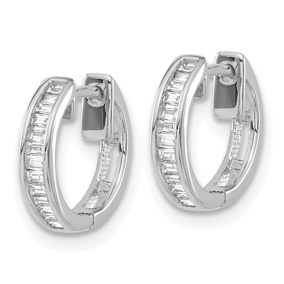 10k White Gold Baguette Diamond Hinged Hoop Earrings Secondary image