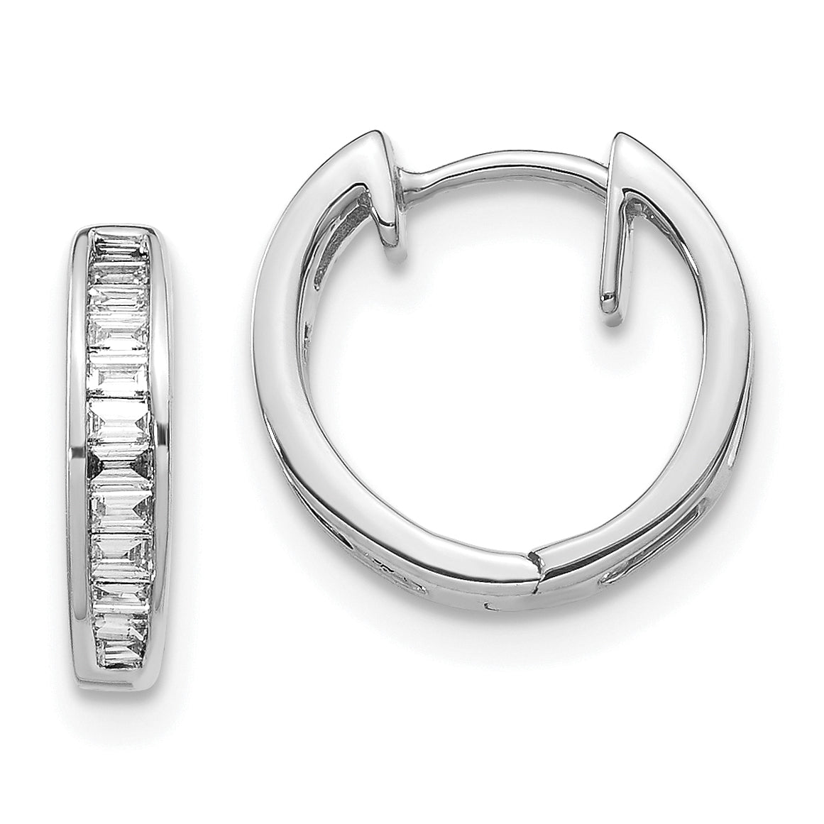 10k White Gold Baguette Diamond Hinged Hoop Earrings Main image