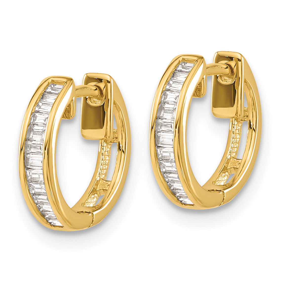 10k Baguette Diamond Hinged Hoop Earrings Secondary image