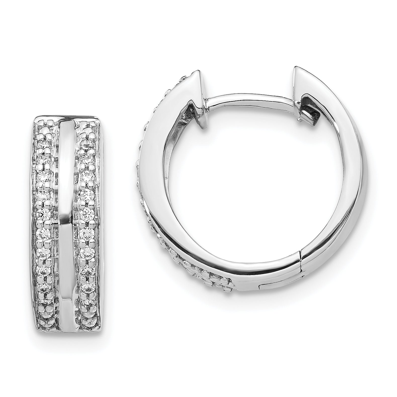10k White Gold 2-row Diamond Hinged Hoop Earrings Main image