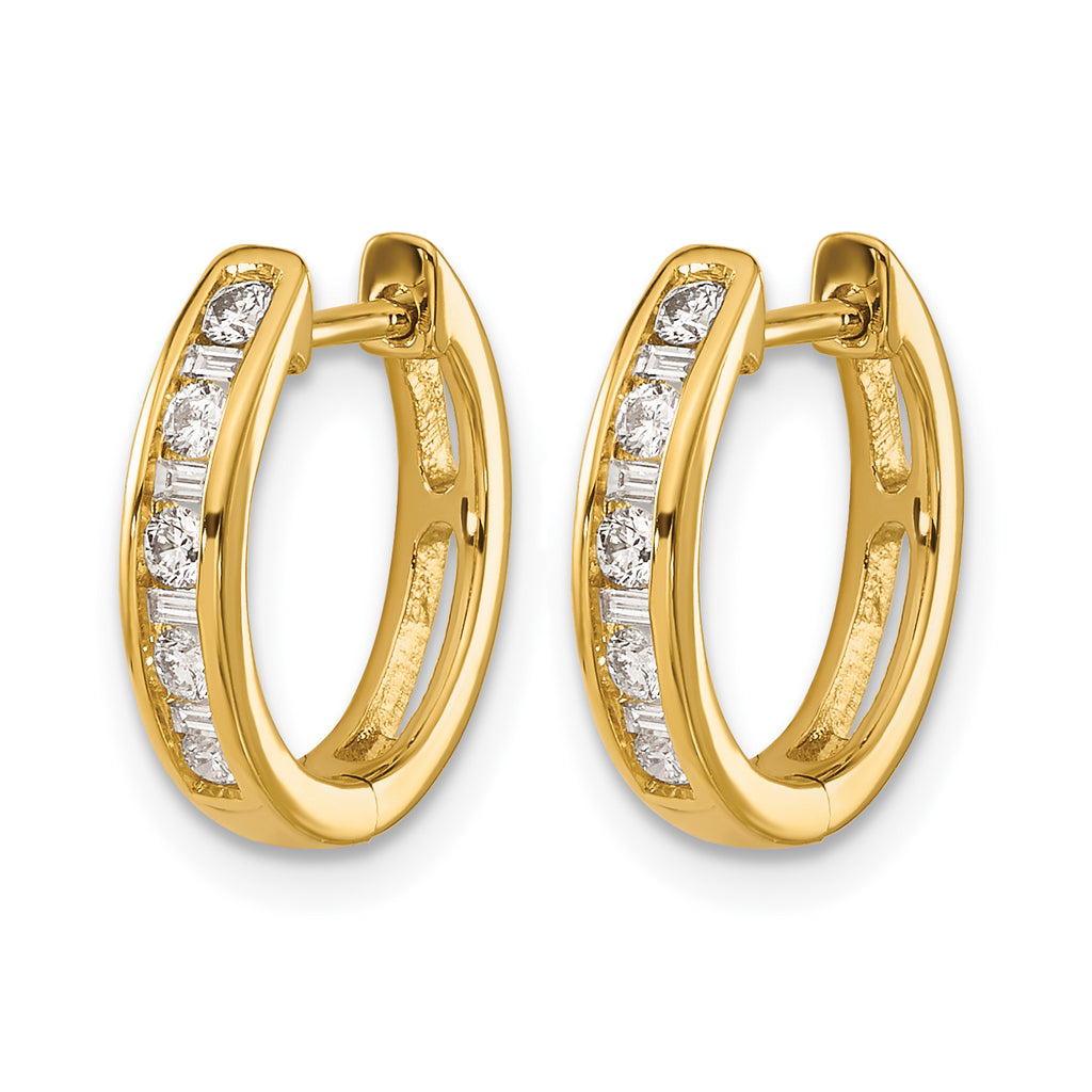 10k Round/Baguette Diamond Hinged Hoop Earrings