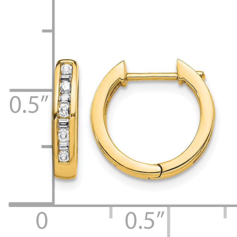 10k Round/Baguette Diamond Hinged Hoop Earrings