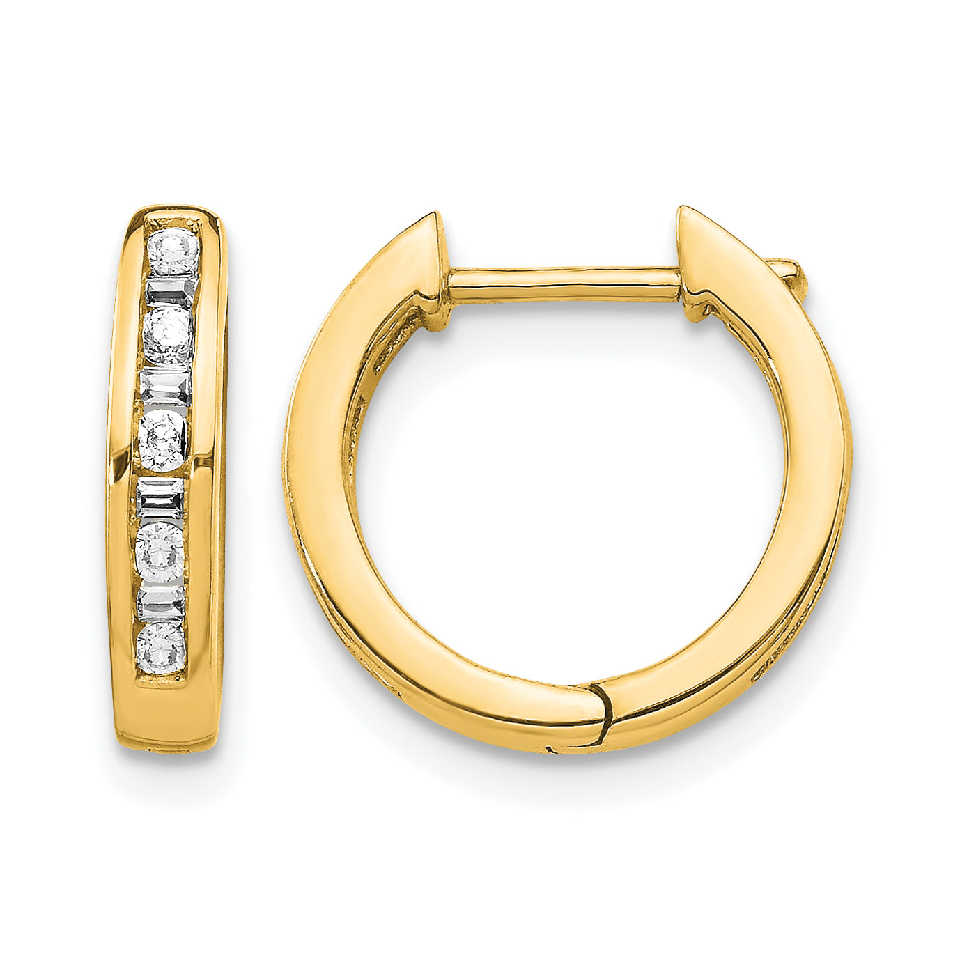 10k Round/Baguette Diamond Hinged Hoop Earrings Main image