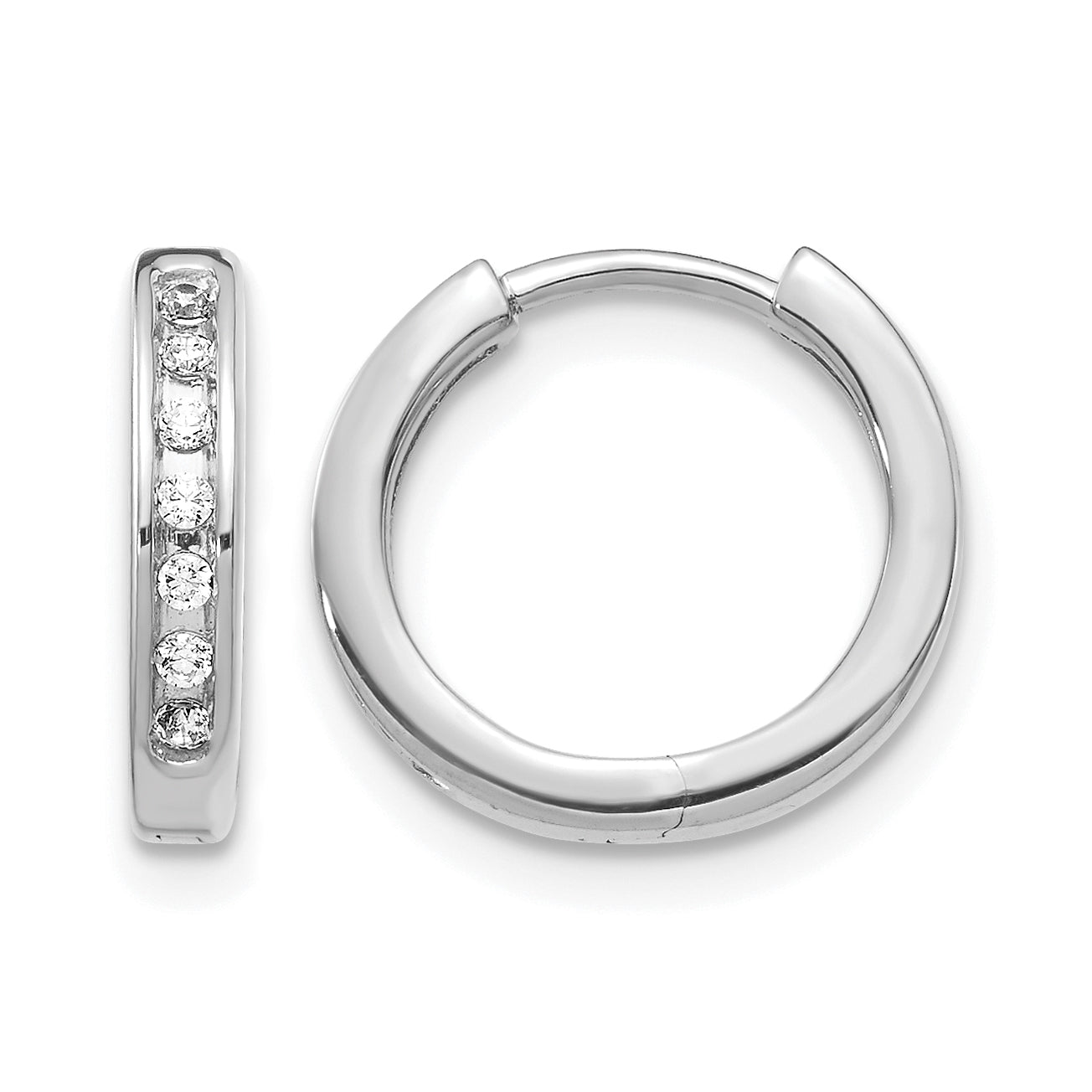 10k White Gold Diamond Hinged Hoop Earrings Main image