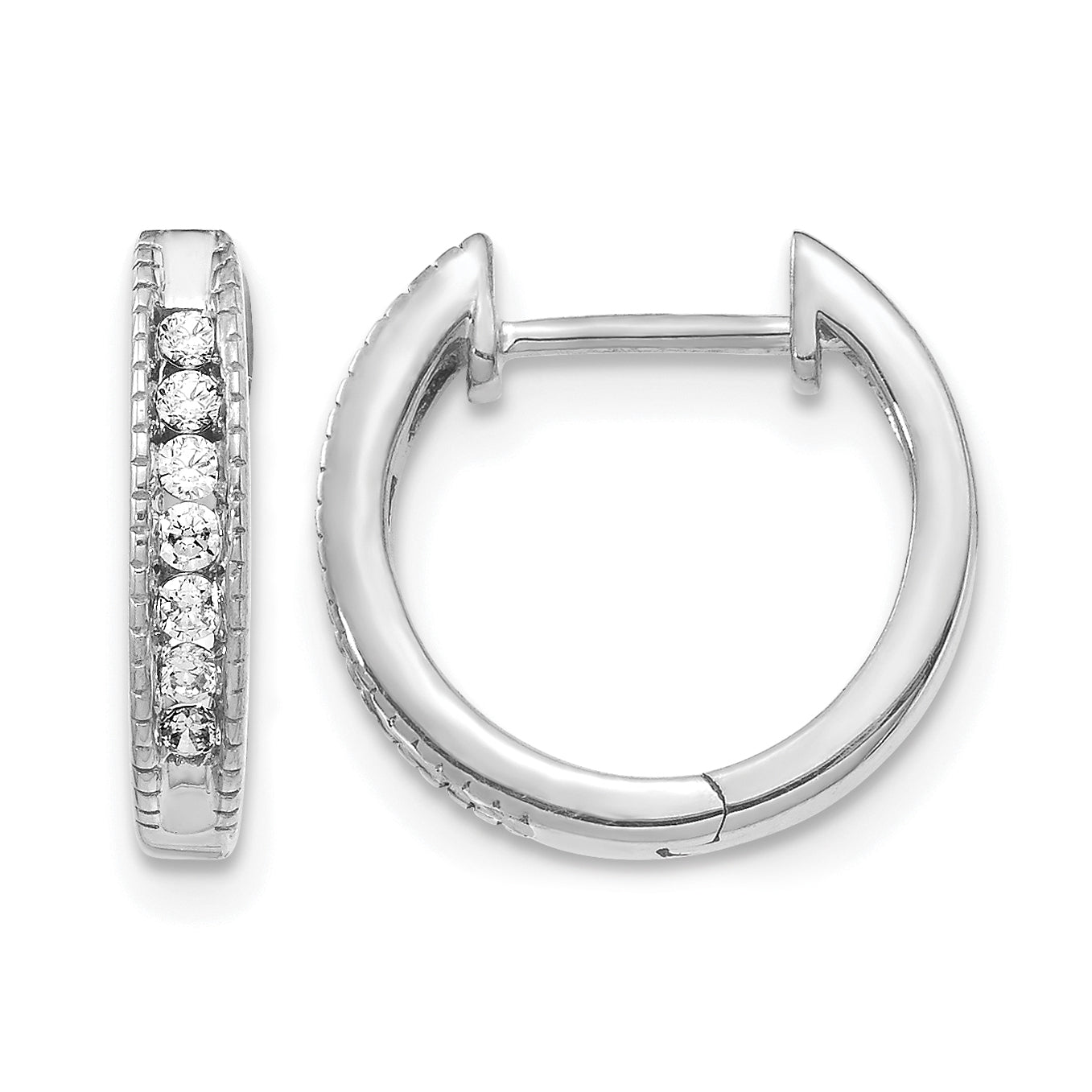10k White Gold Diamond Hinged Hoop Earrings Main image