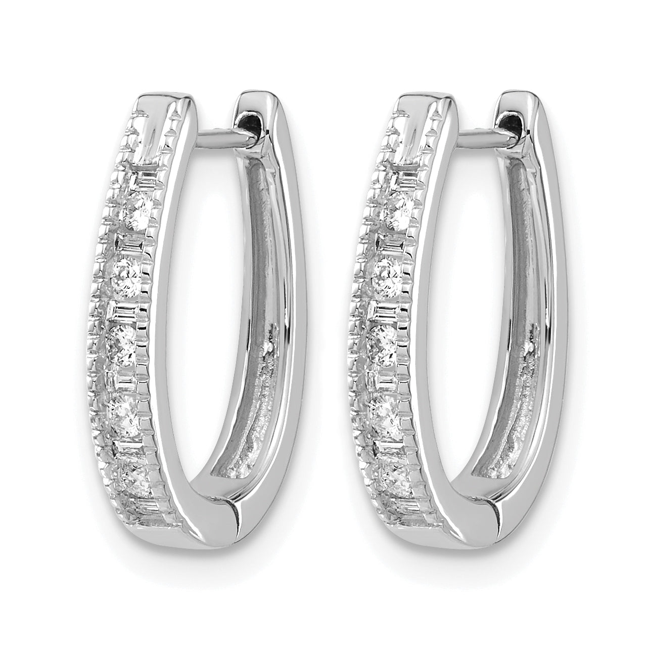 10k White Gold Diamond Oval Hinged Hoop Earrings