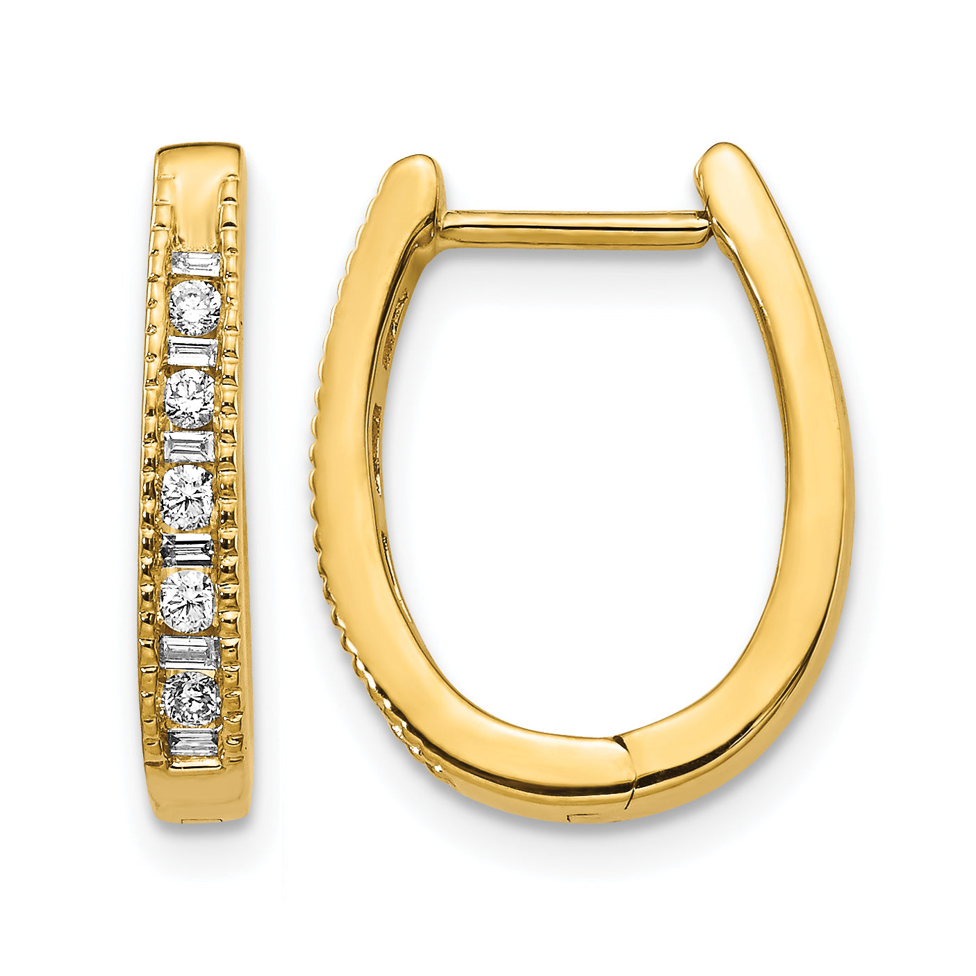 10k Diamond Oval Hinged Hoop Earrings Main image