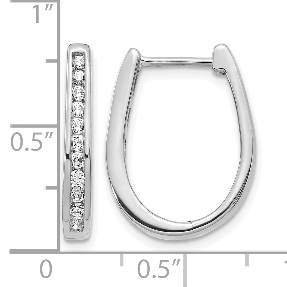 10k White Gold Diamond Oval Hinged Hoop Earrings