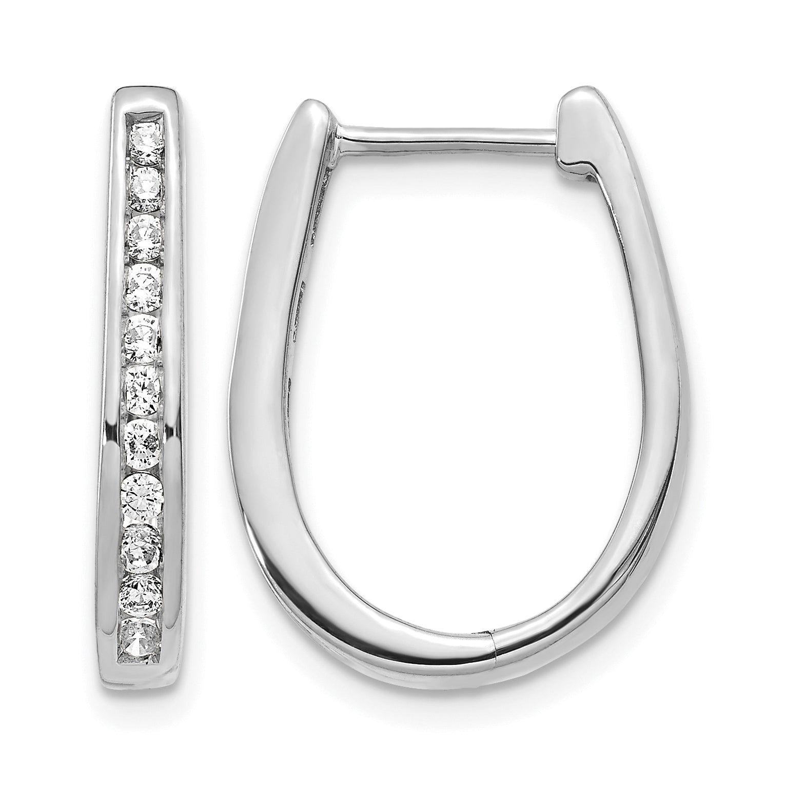 10k White Gold Diamond Oval Hinged Hoop Earrings Main image