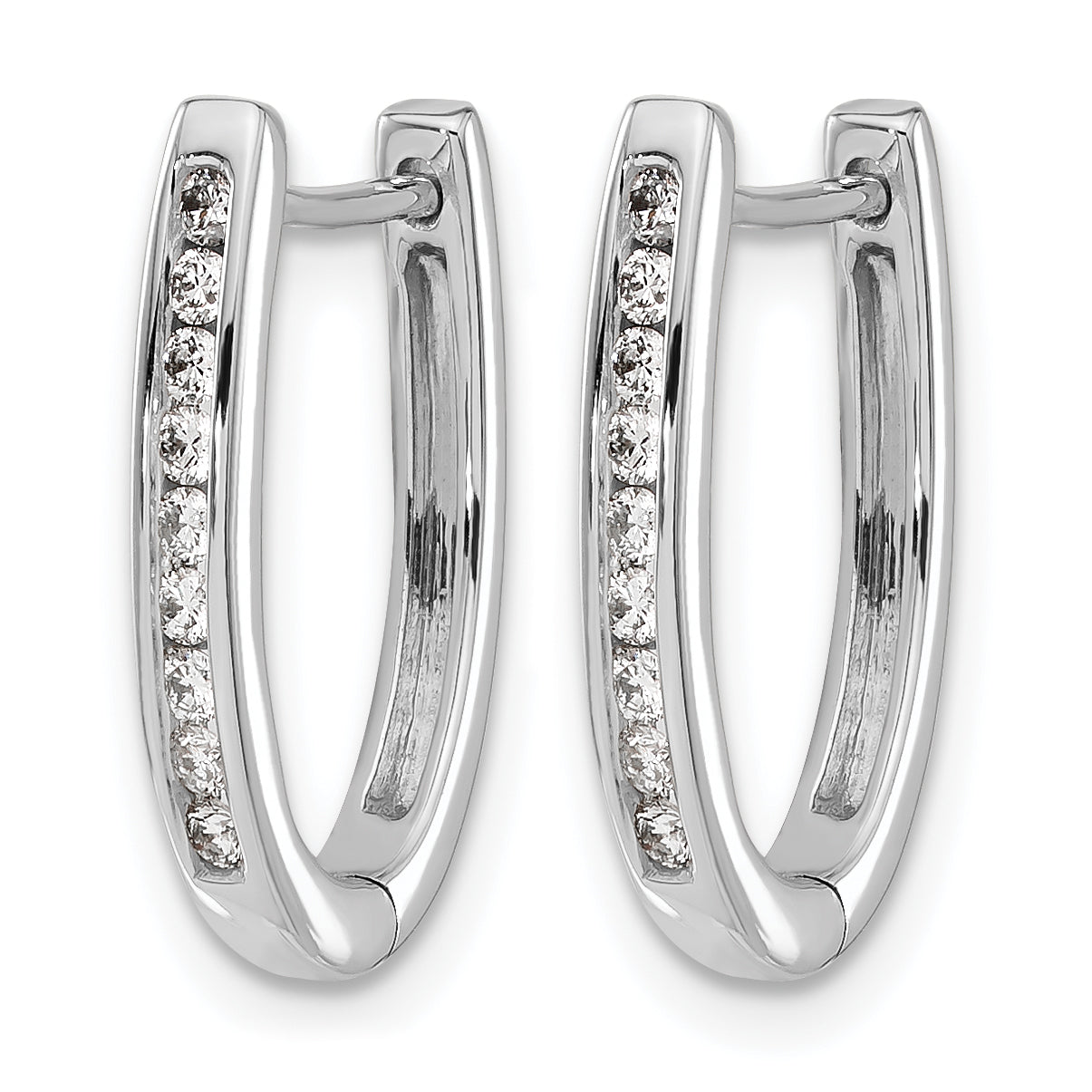 10k White Gold Diamond Oval Hinged Hoop Earrings Secondary image