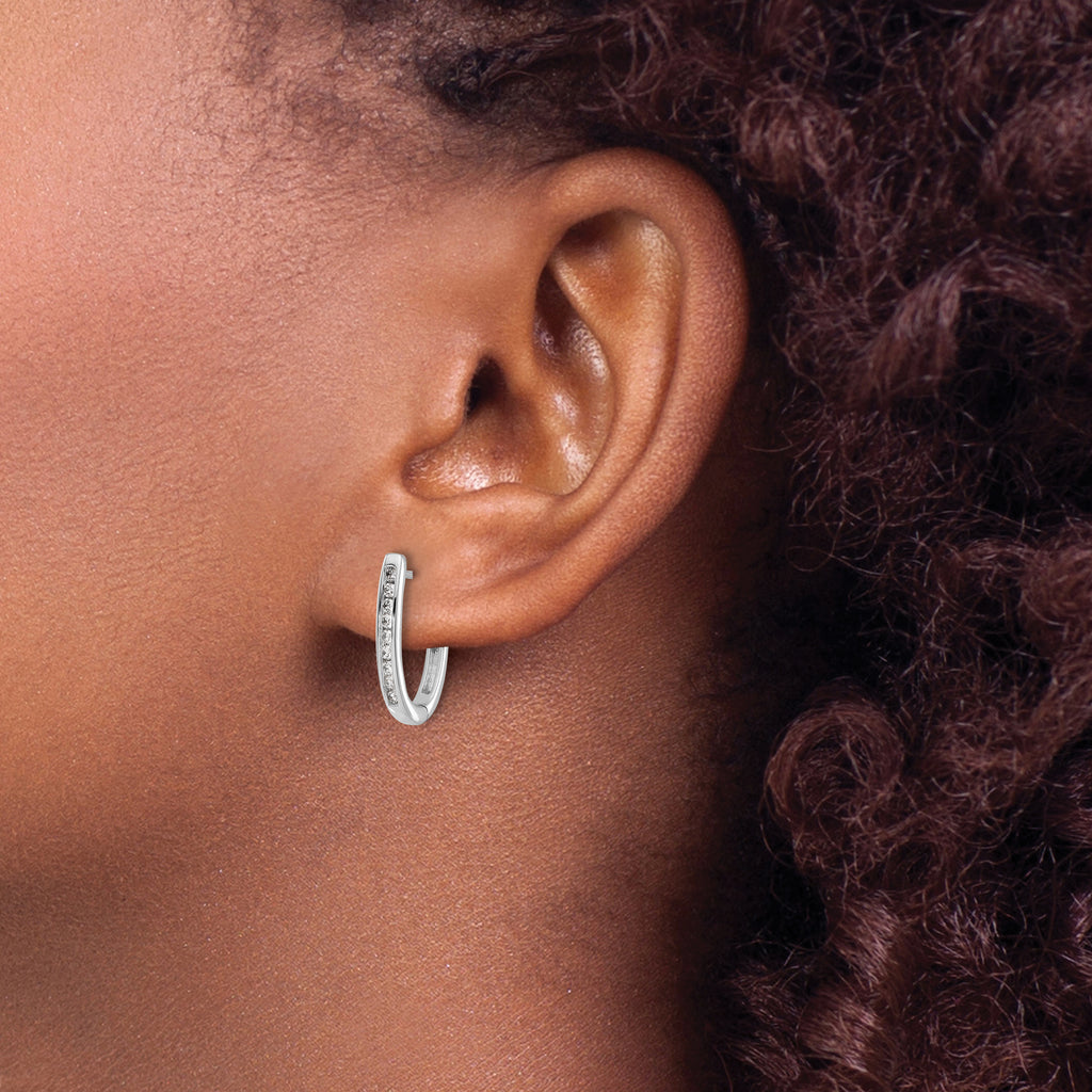 10k White Gold Diamond Oval Hinged Hoop Earrings
