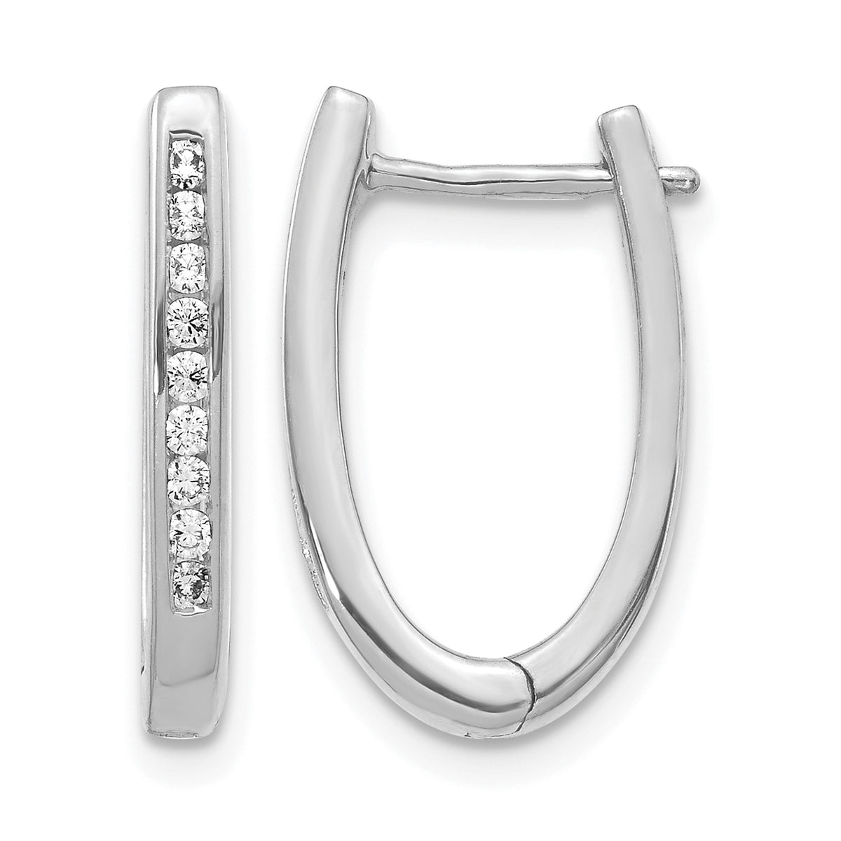10k White Gold Diamond Oval Hinged Hoop Earrings