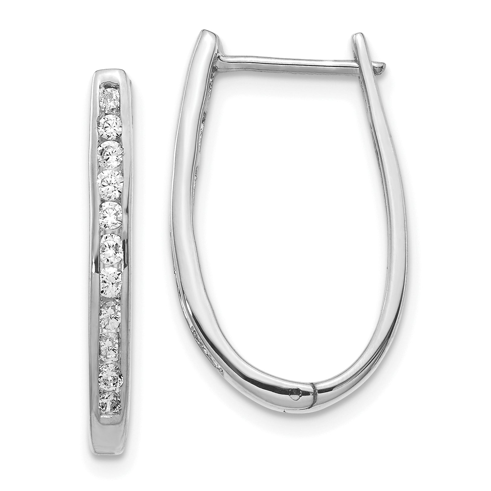 10k White Gold Diamond Oval Hinged Hoop Earrings Main image