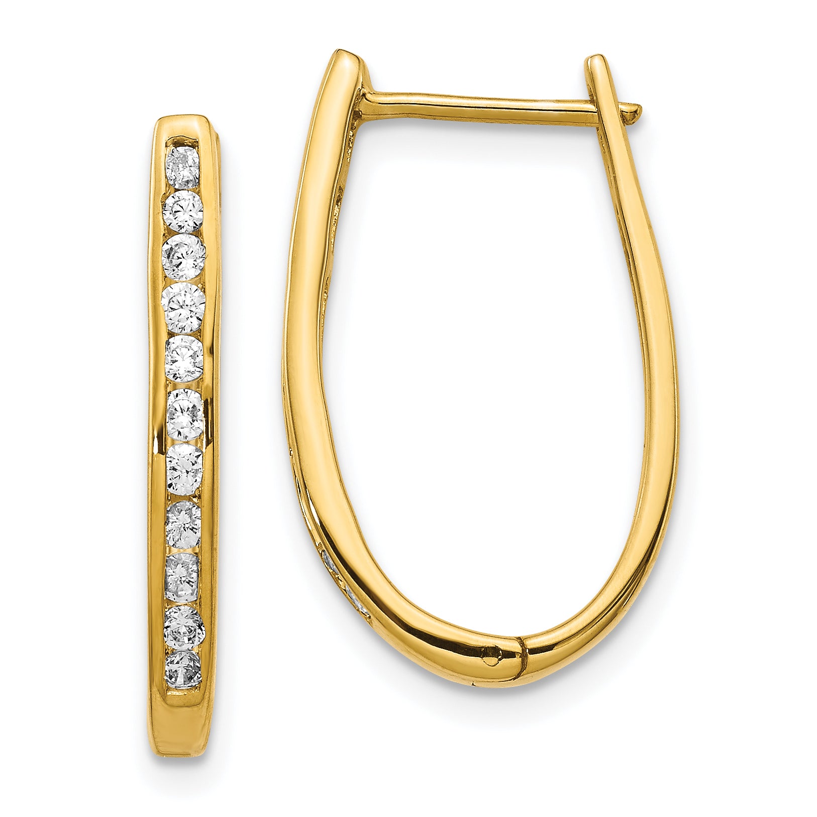 10k Diamond Oval Hinged Hoop Earrings Main image